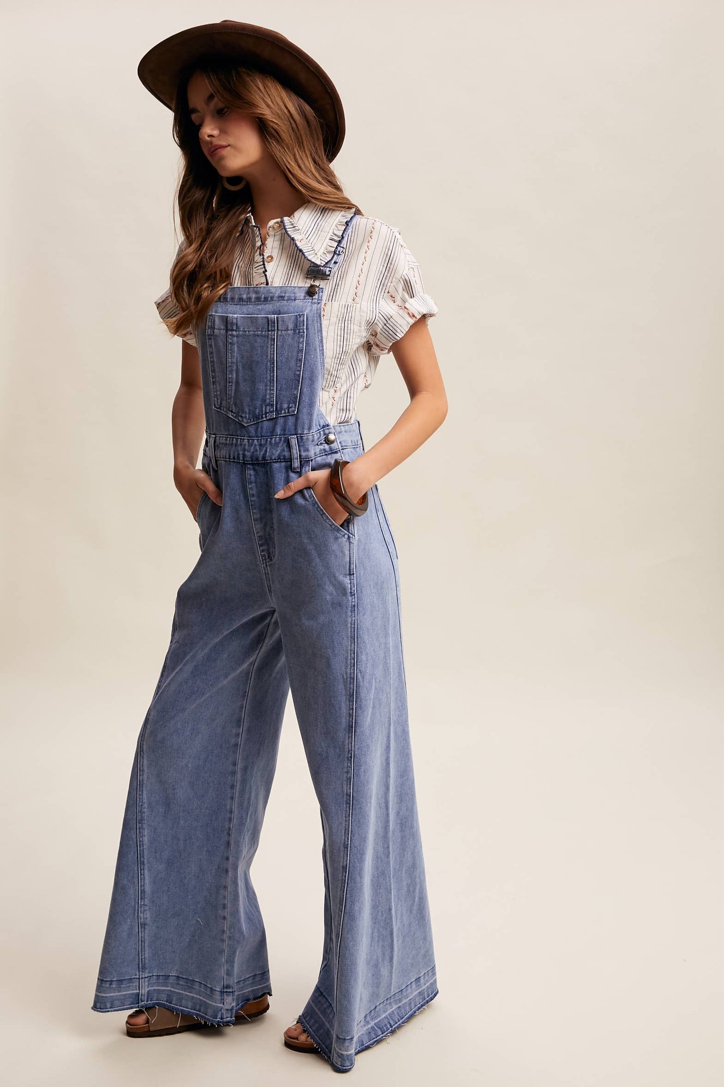 Wide Leg Denim Overalls LRP0296