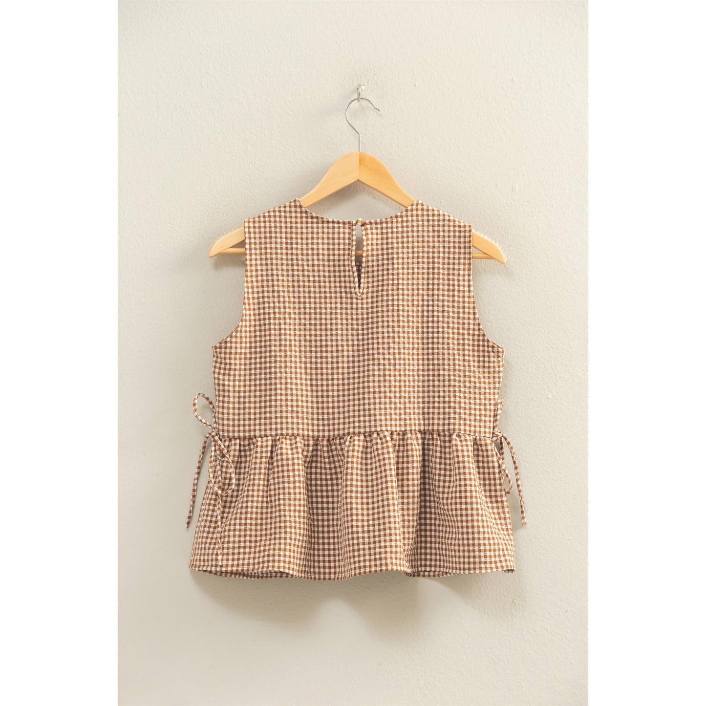 HYFVE - Gingham Sleeveless Peplum Top With Side Ties