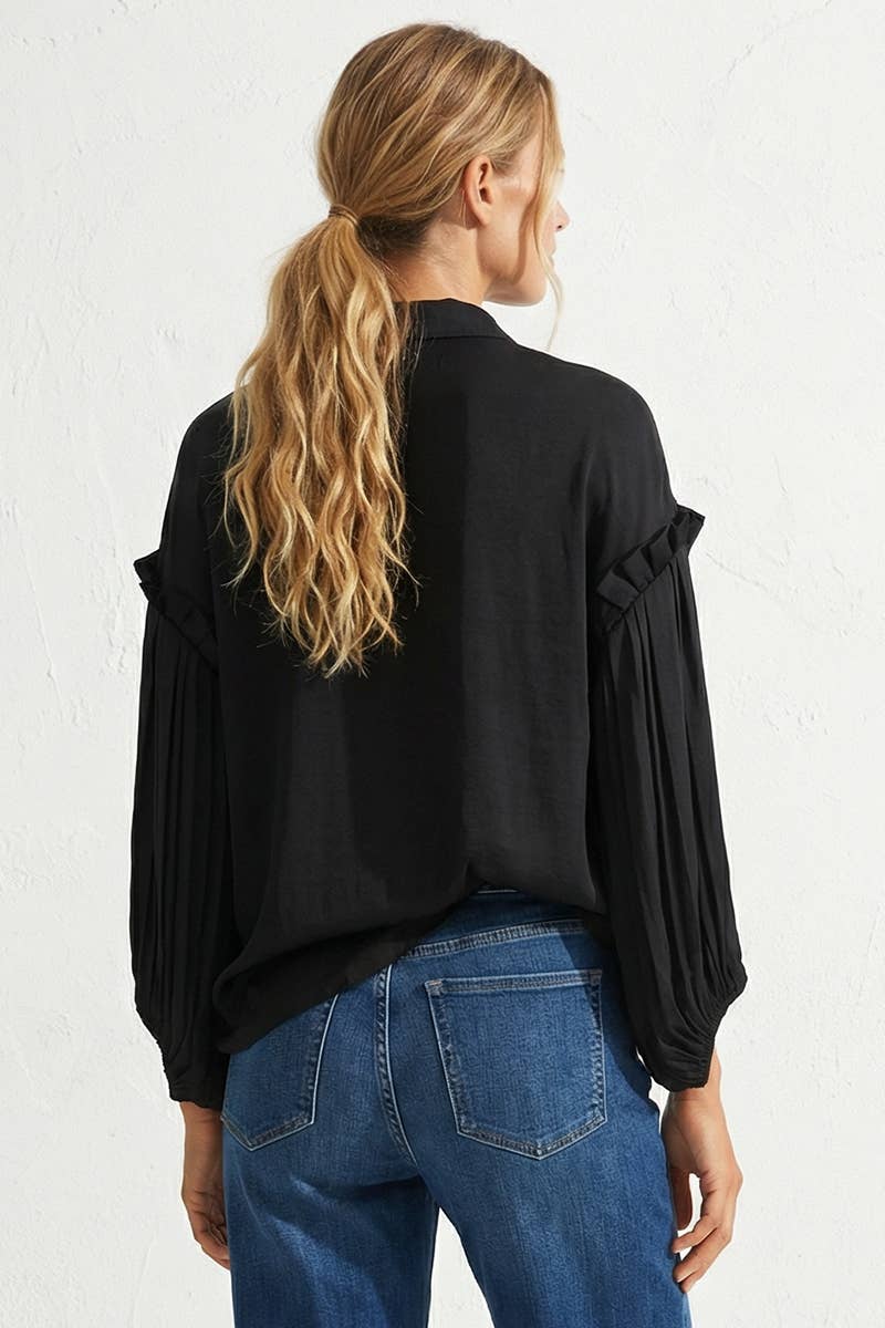 Black Balloon Sleeve Blouse