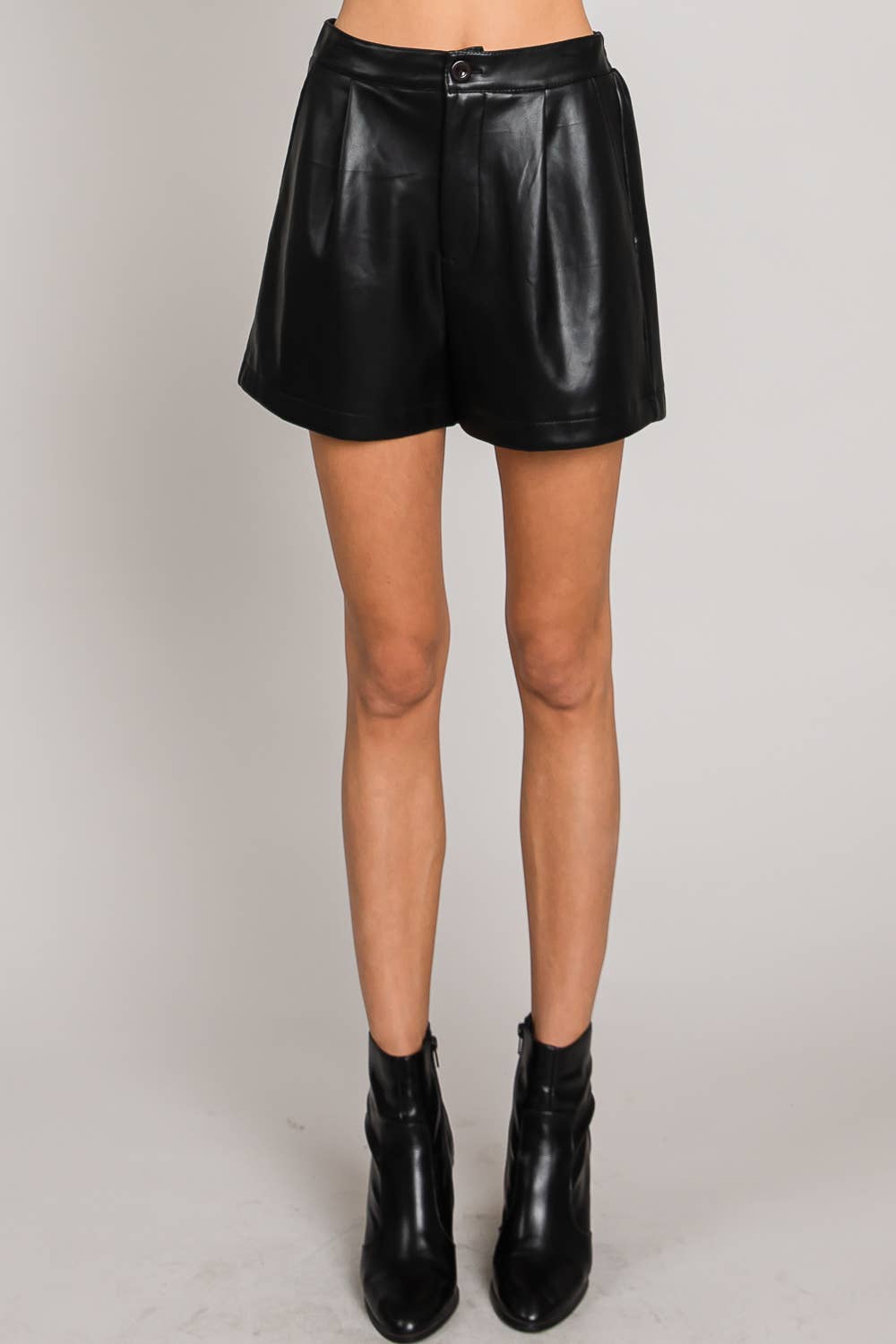 Black Soft Pleather High Waisted Shorts