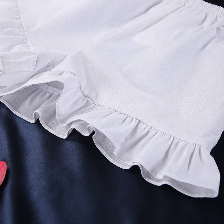 Ruffle Trim Tank Top And Shorts Pajama Set: White / M