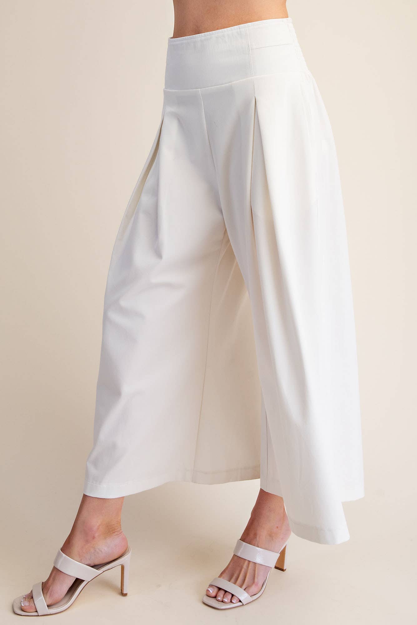 Glam - Wide Leg Pleated Crop Pants High Waist Band