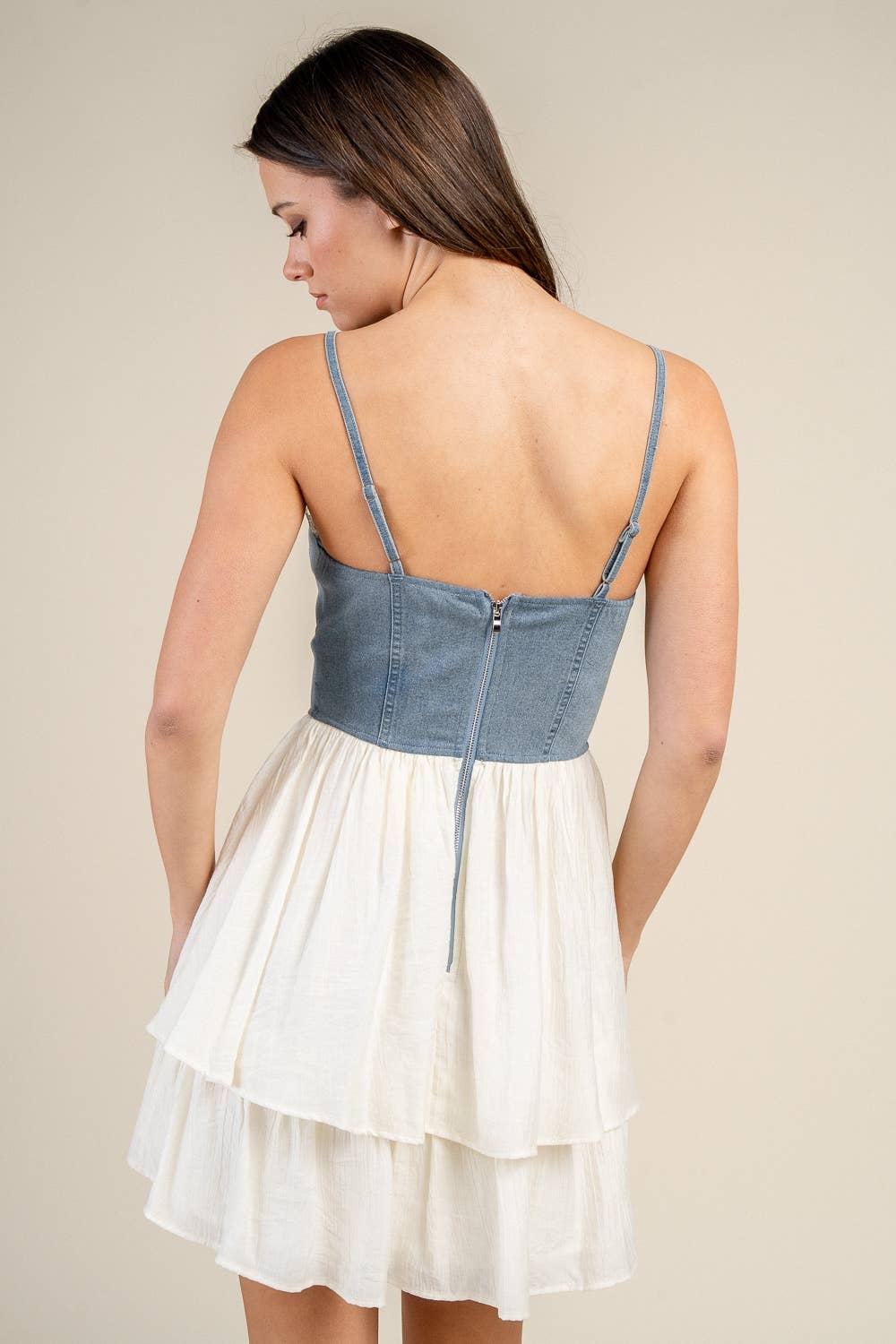 BEIVY & COLLABO - BD13254N DENIM BUSTIER DRESS W/ CONTRAST TIER SKIRT