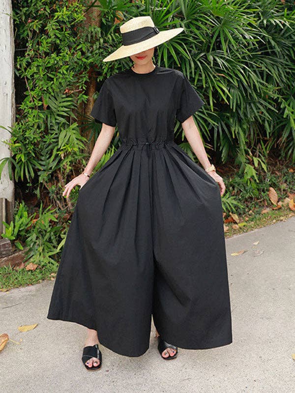 Casual Wide-leg Jumpsuit: BLACK / L