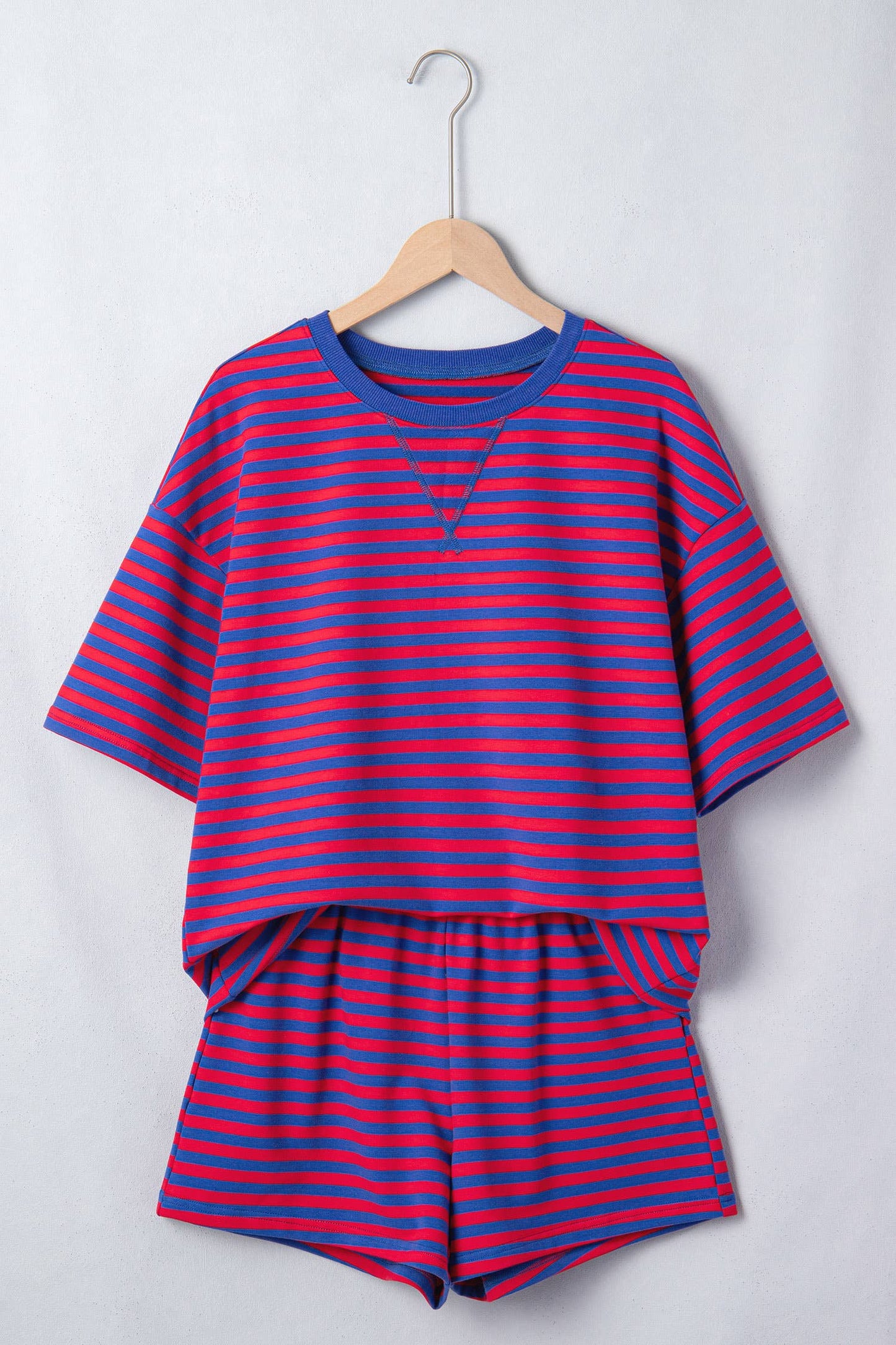 66DISCO - 66Plus Striped Short Sleeve Top and Shorts Lounge Set (S-4X)