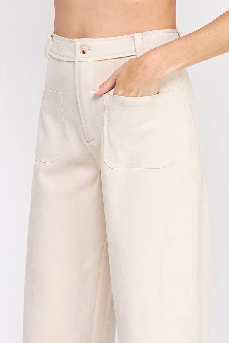 Camel Suede Wide Leg Scallop Pants