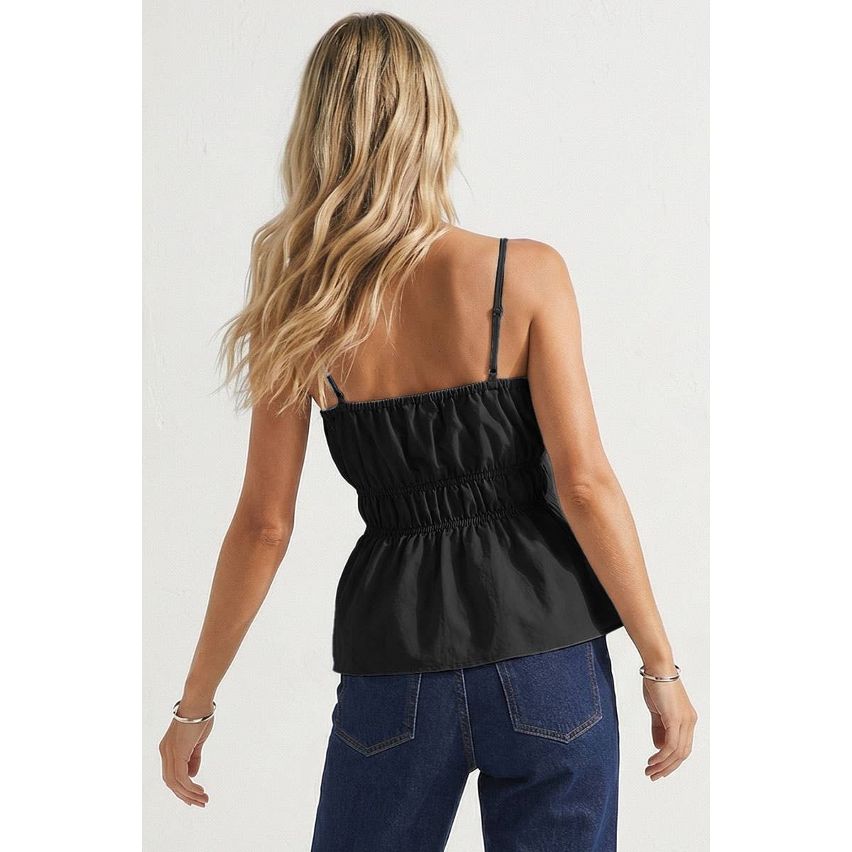 Black Buckle Pleated Sleeveless Top