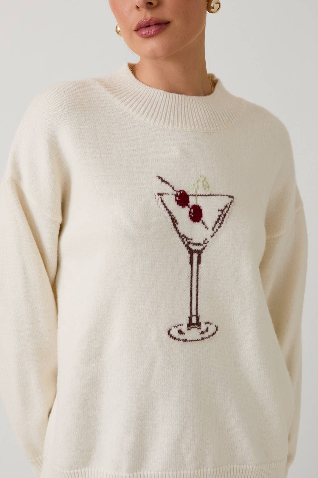 Sunday Edition by LE LIS - MOCK NECK LONG SLEEVE "CHERRY MARTINI" GRAPHIC SWEATER