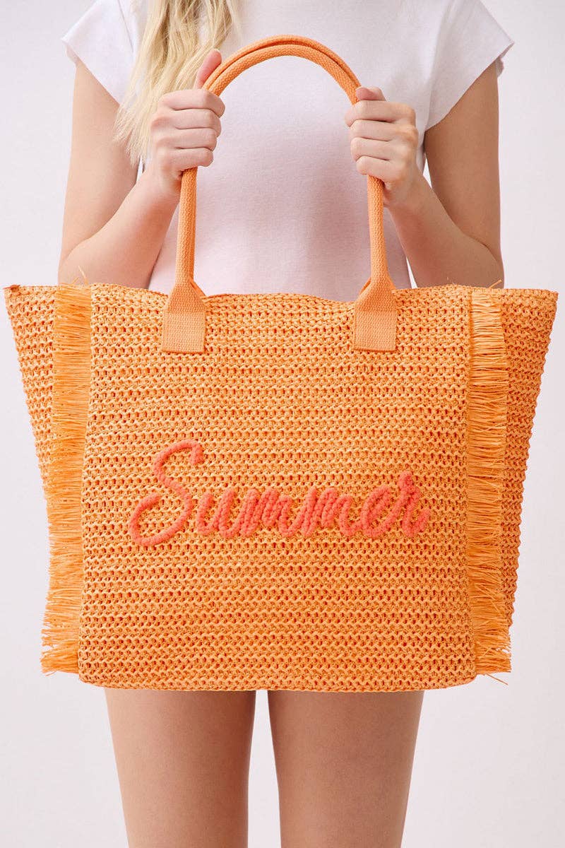 Golden Hour Summer Script Orange Straw Tote