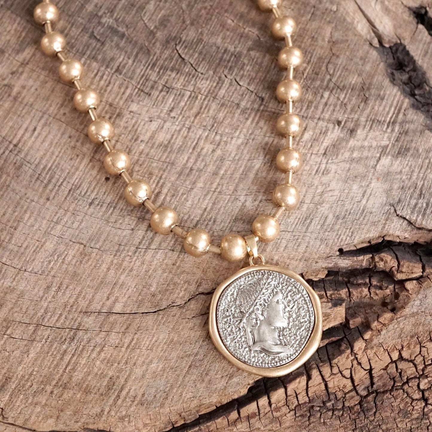 PennyLine inc - Coin Chunky Ball Chain Statement Necklace – Gold and Silver Tone