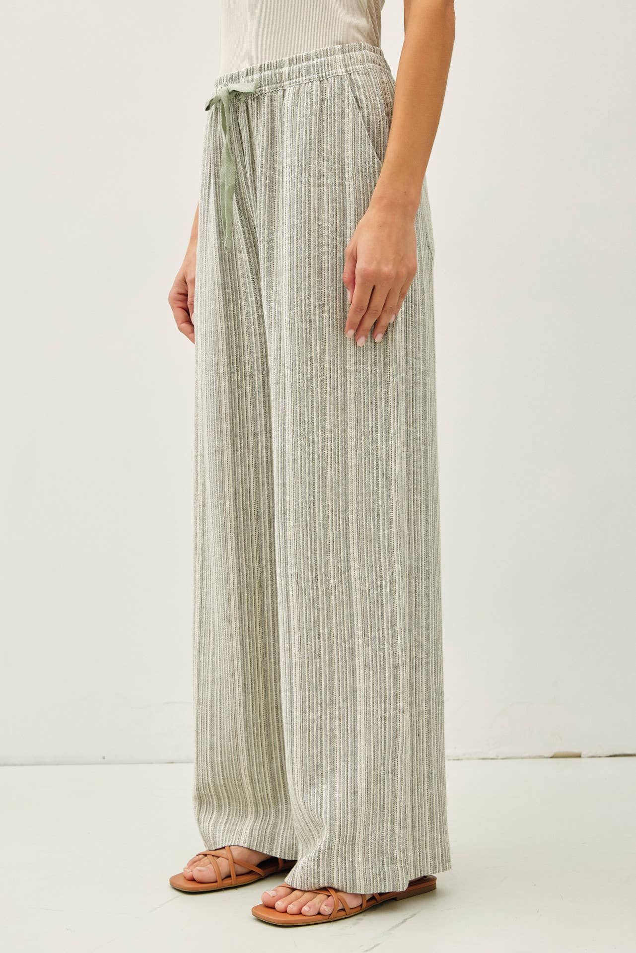 STRIPED LINEN WIDE LEG PANTS