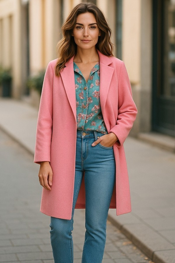 Nash Grey - Juliette Pink Mid-Length Coat