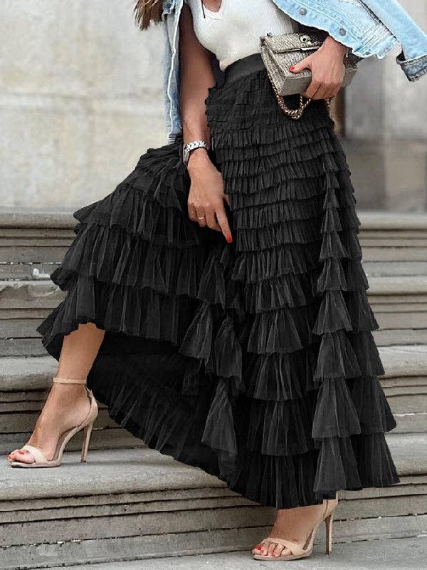 A-Line High Waisted Solid Color Tulle Skirts Bottoms: Apricot / S