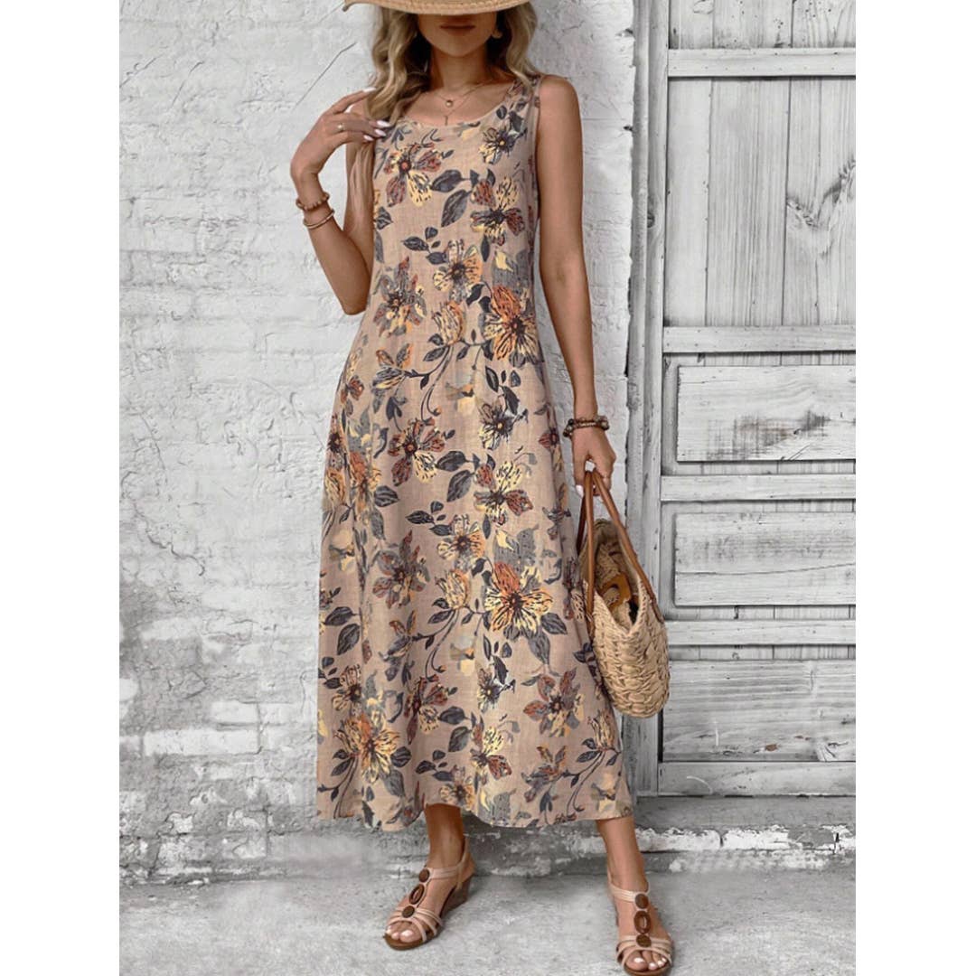UNISHE - Summer Sleeveless Floral Print Round Neck Dress ZK2695