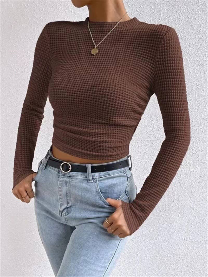 HIDDENBRAND - Plain Waffle Fitted long Sleeve Top