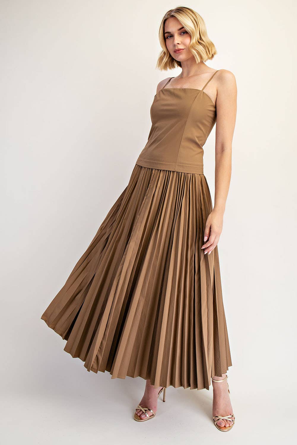 Edit by Nine - Woven Stretch Midi Dress with Pleated Skirt