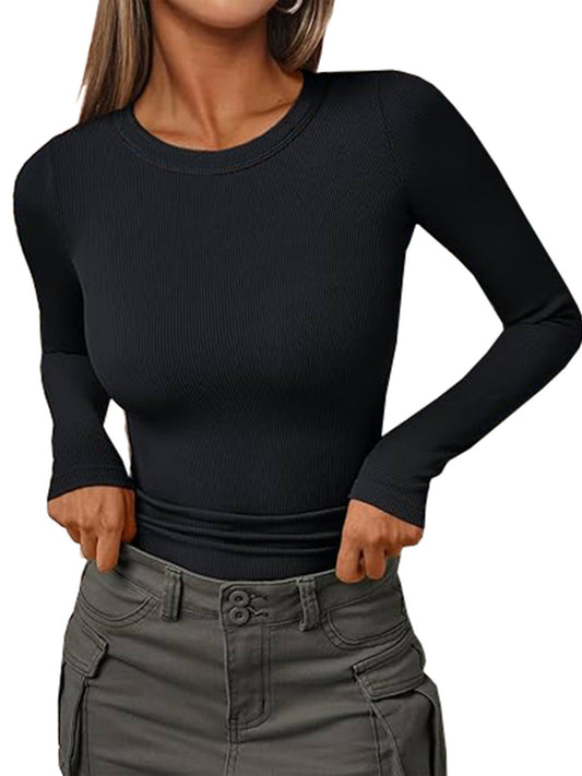 Wholesalesir - Solid Color Round Neck Top