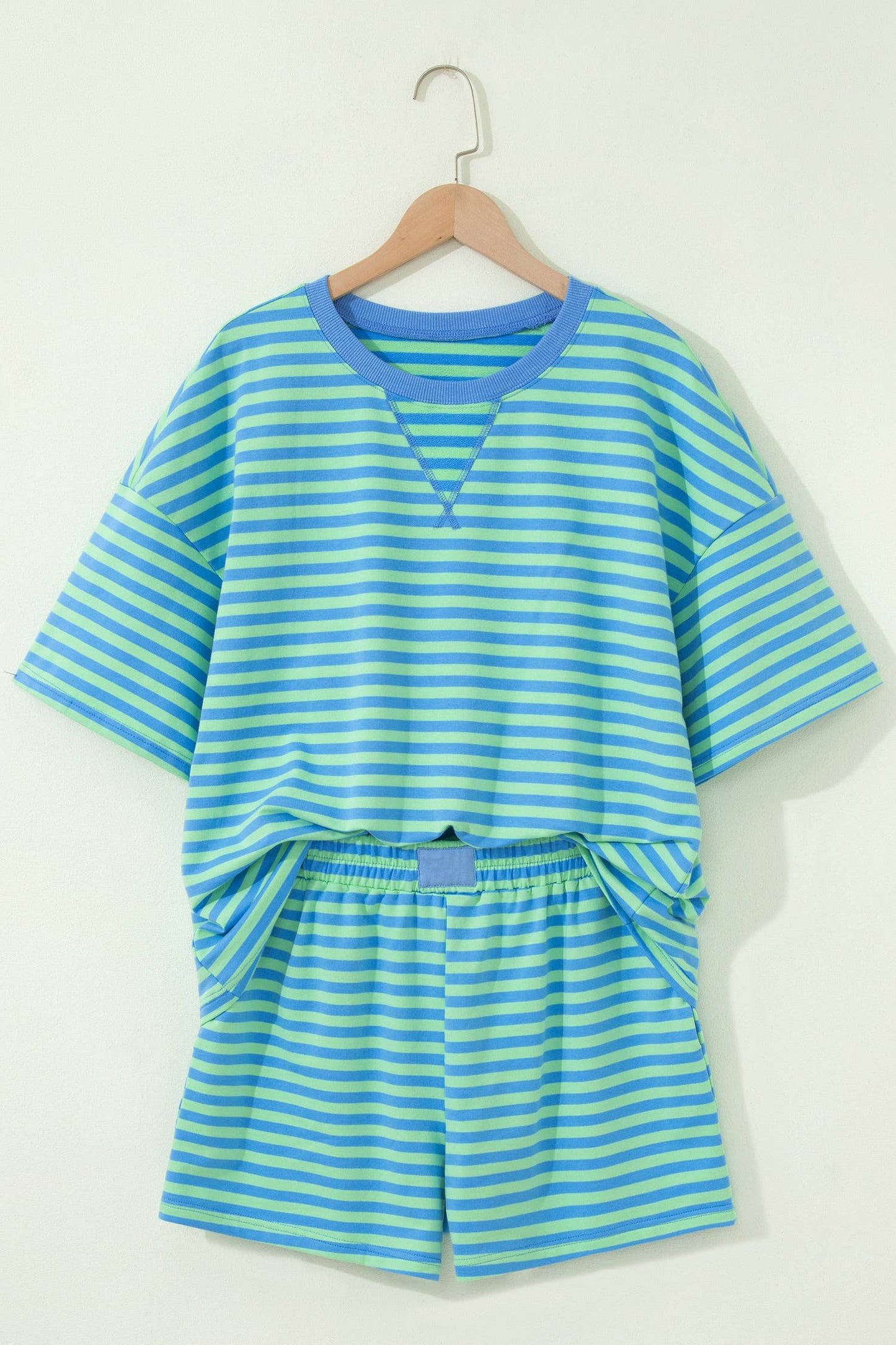 66DISCO - 66Plus Striped Short Sleeve Top and Shorts Lounge Set (S-4X)