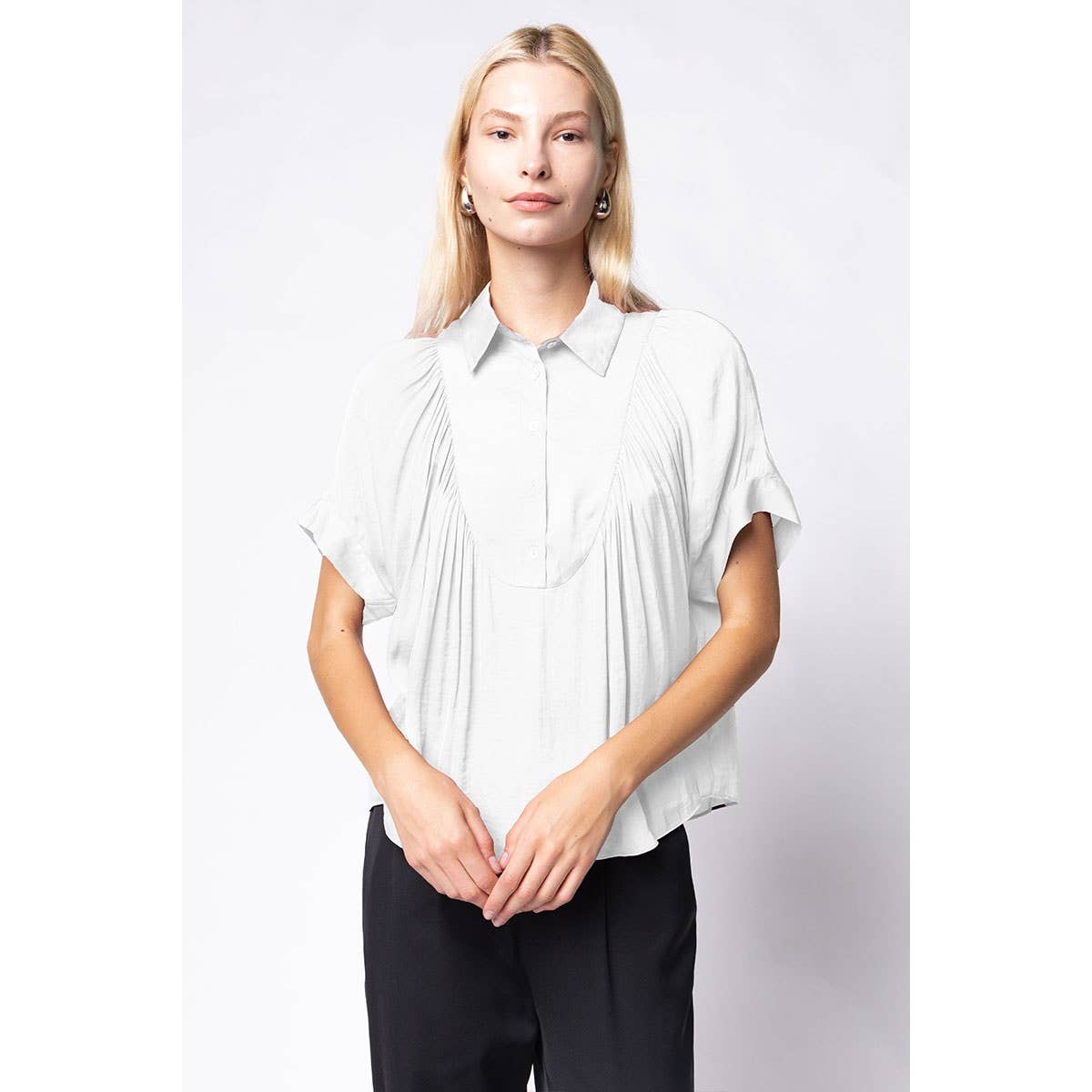 Mustard Short Sleeve Shirt With Front Bib Detail
