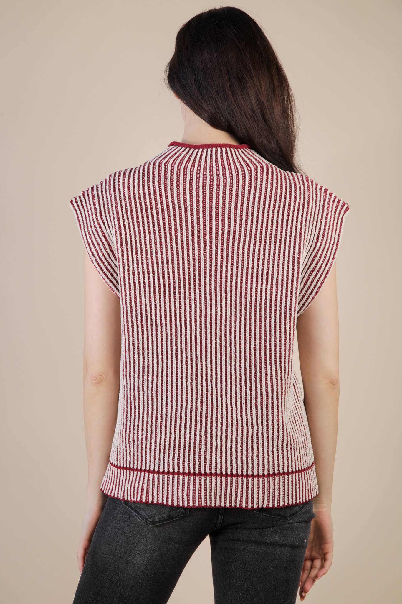 VERY J - 12W3388N-Two Tone Ribbed Knit Sweater Vest