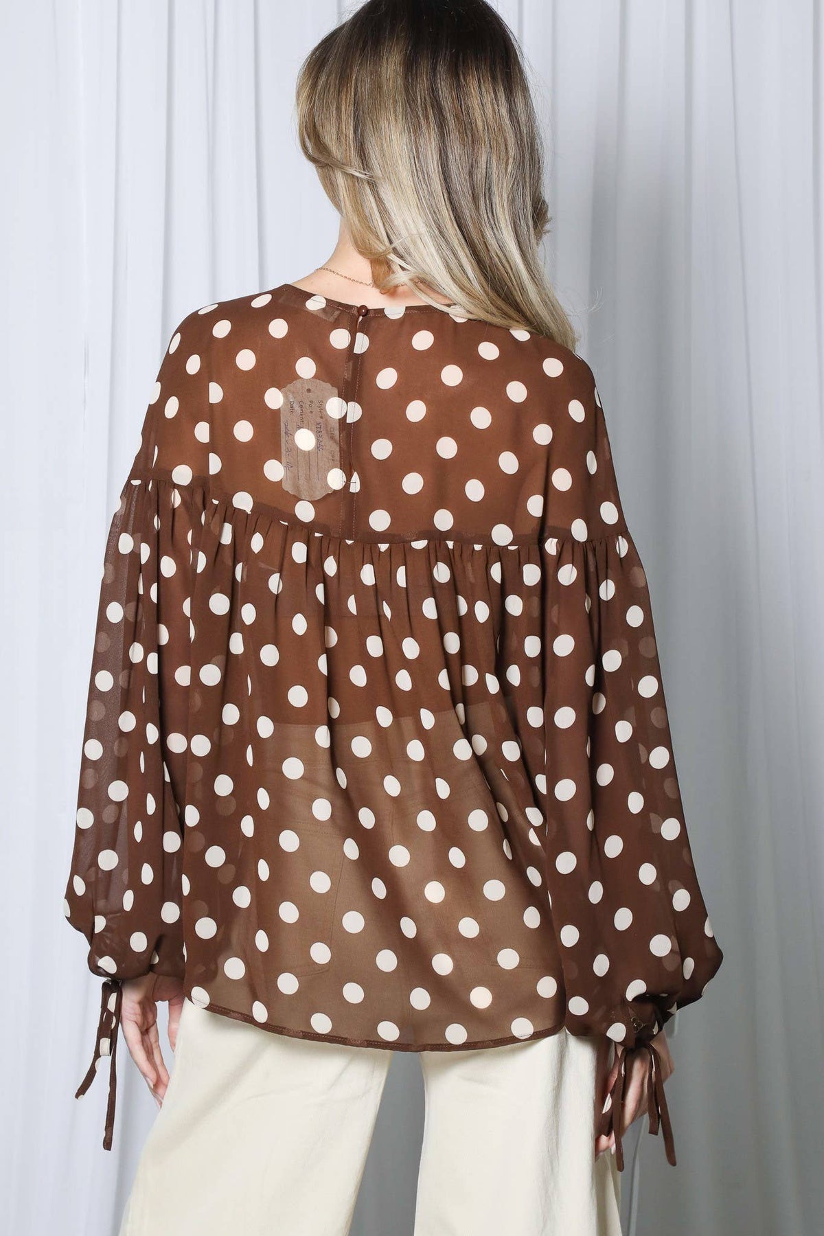 Vine & Love - Elegant Chiffon Polka Dot Blouse VT83466
