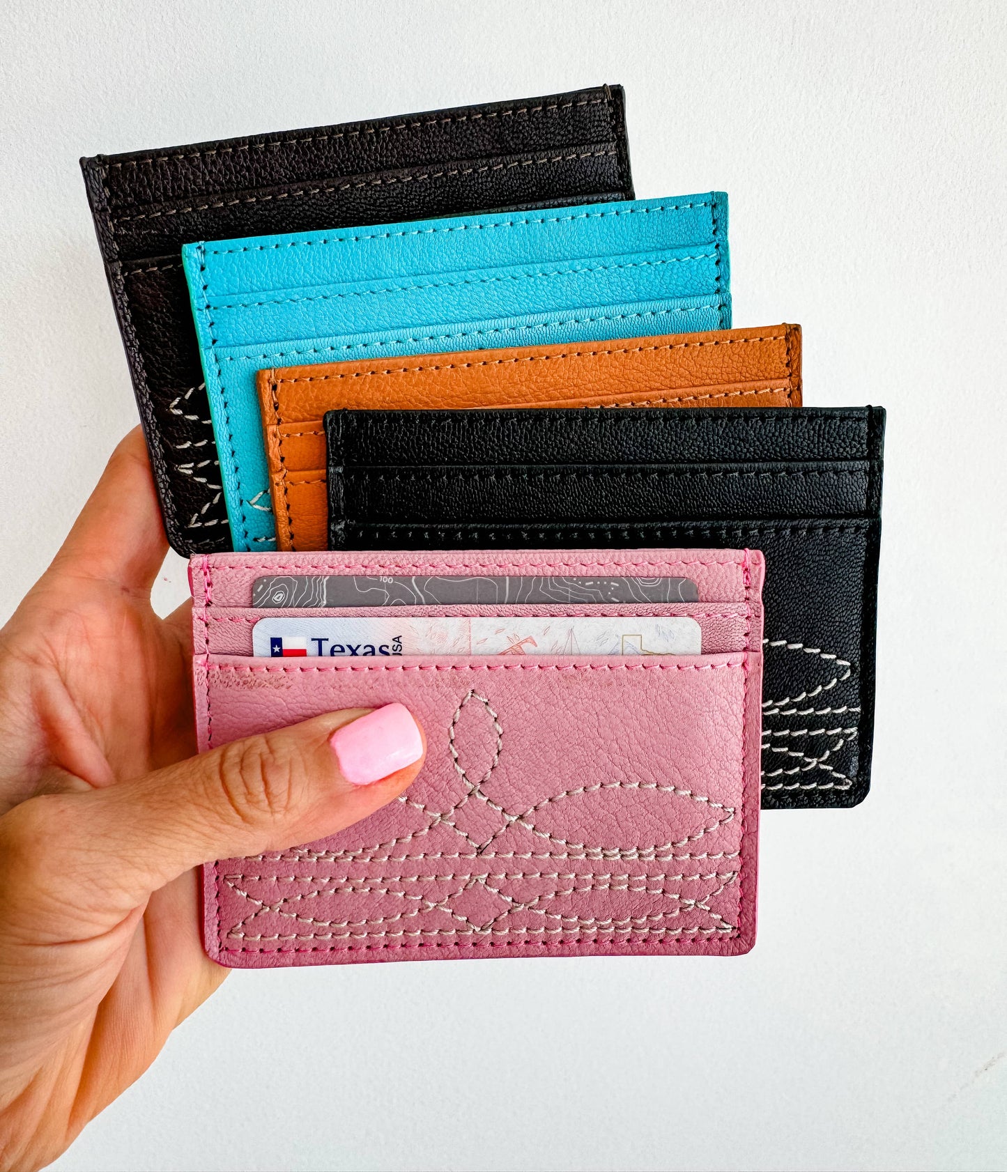 Boho Ranch Shop - Western Boot Stitch Leather Credit Card Holder Money holder