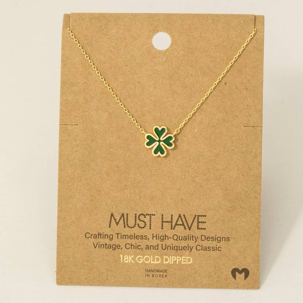 Fame Accessories - Green Clover Charm Necklace
