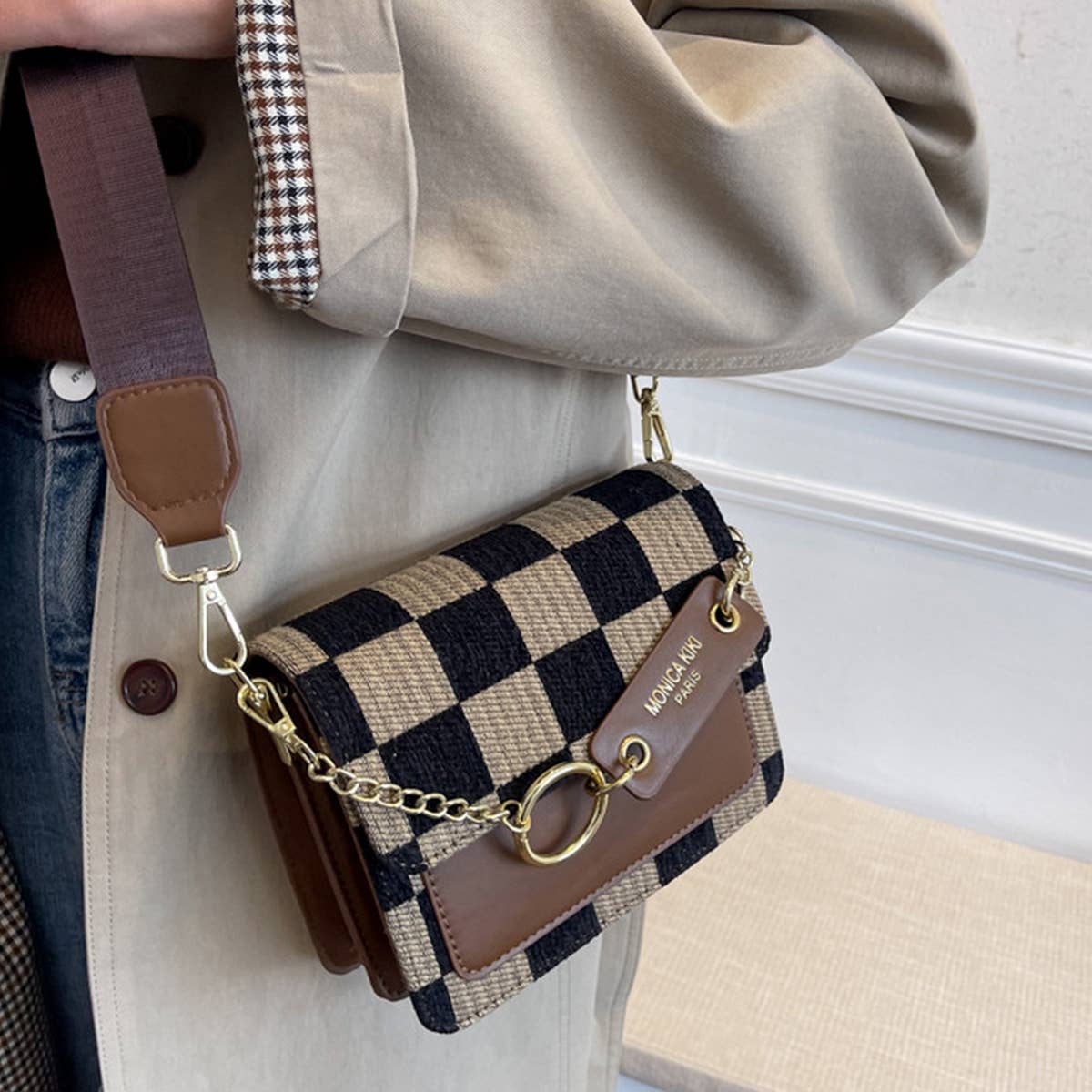 CHECKERED CROSS BODY BAG