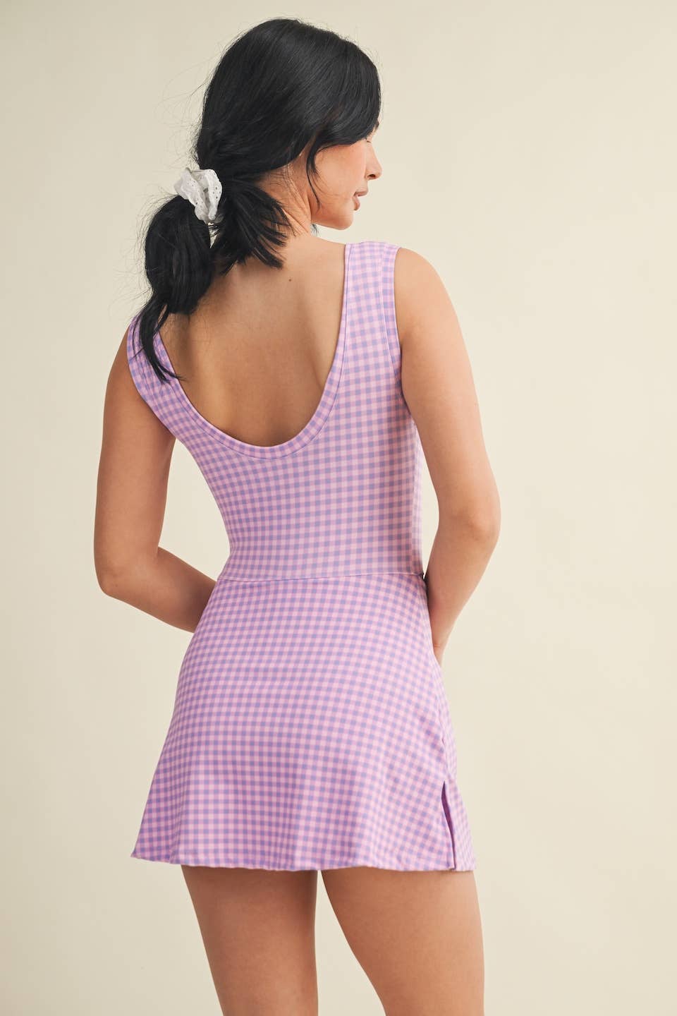 KIMBERLY C - Gingham Print Sleeveless Wrap Tie Front Dress : Black Gingham / L