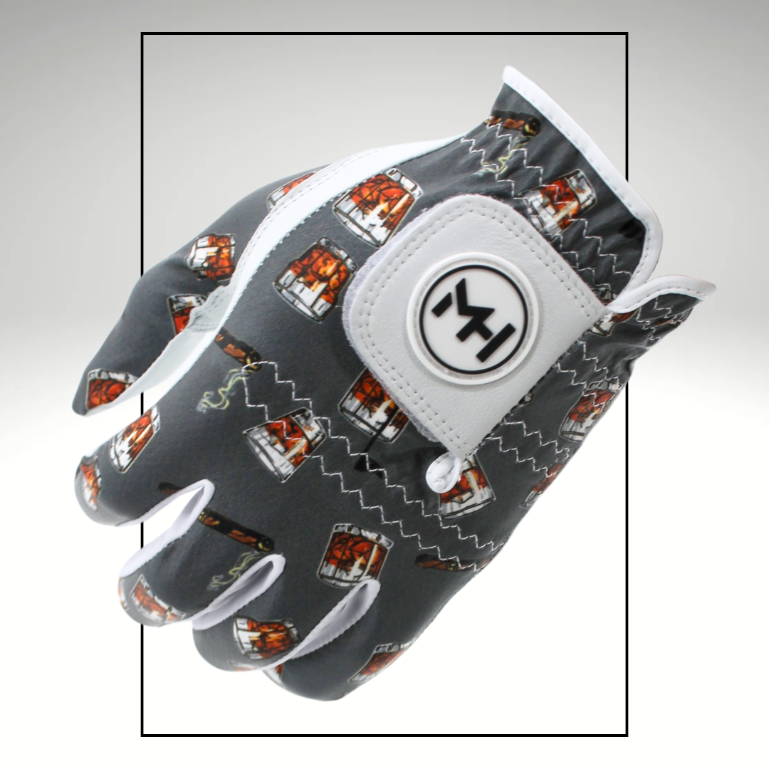 MULLIGAN HOOLIGAN® Men's Golf Glove | Unique Standout Design: Whiskey Cigar / Worn On Left Hand / Men's Medium