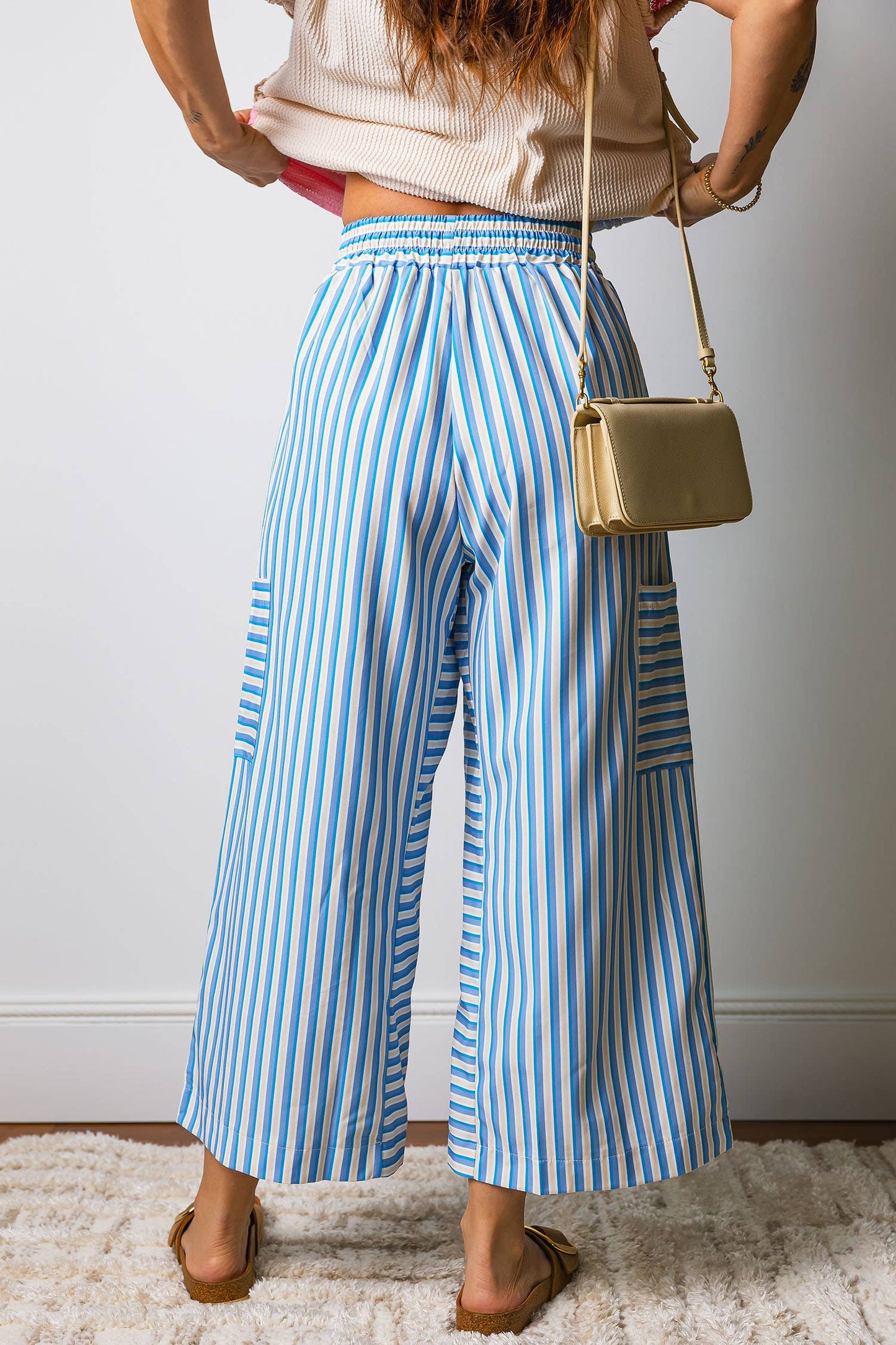 66DISCO - Drawstring Elastic Waist Patch Pocket Wide Leg Pants (S-XL)