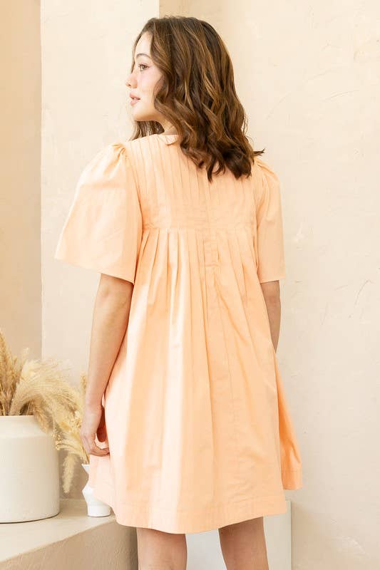 JOD1142 Pleated Front Mini Dress with Wide Sleeves