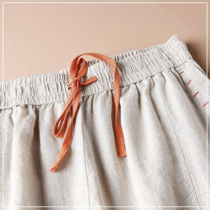 Solid Color Casual Loose Fit Nine-Point Wide Leg Pants: LINEN / M