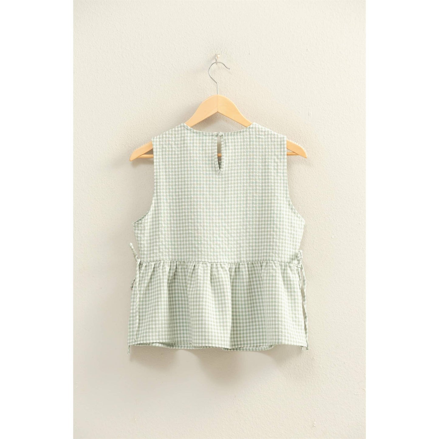HYFVE - Gingham Sleeveless Peplum Top With Side Ties