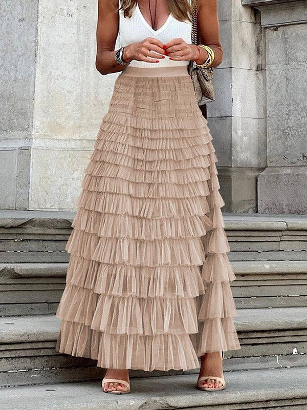 A-Line High Waisted Solid Color Tulle Skirts Bottoms: Apricot / S