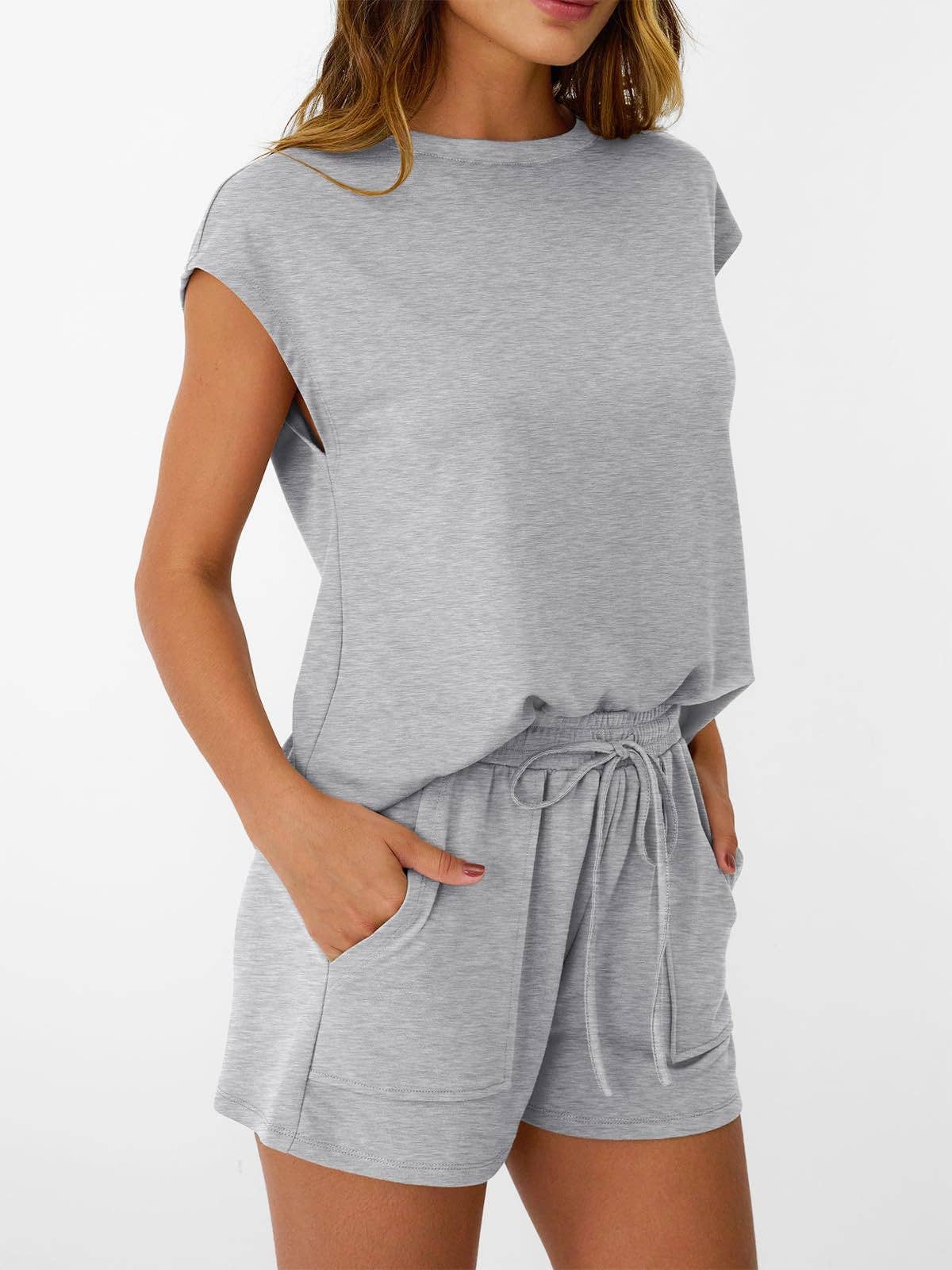 Suhkasana - Casual Lounge Set Cap Sleeve Top Drawstring Shorts