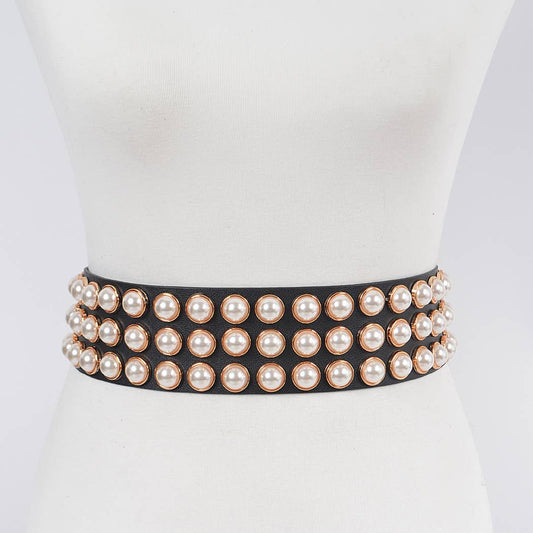 3AM BY H&D ACCESSORIES - Full Pearl Studded Waist Belt