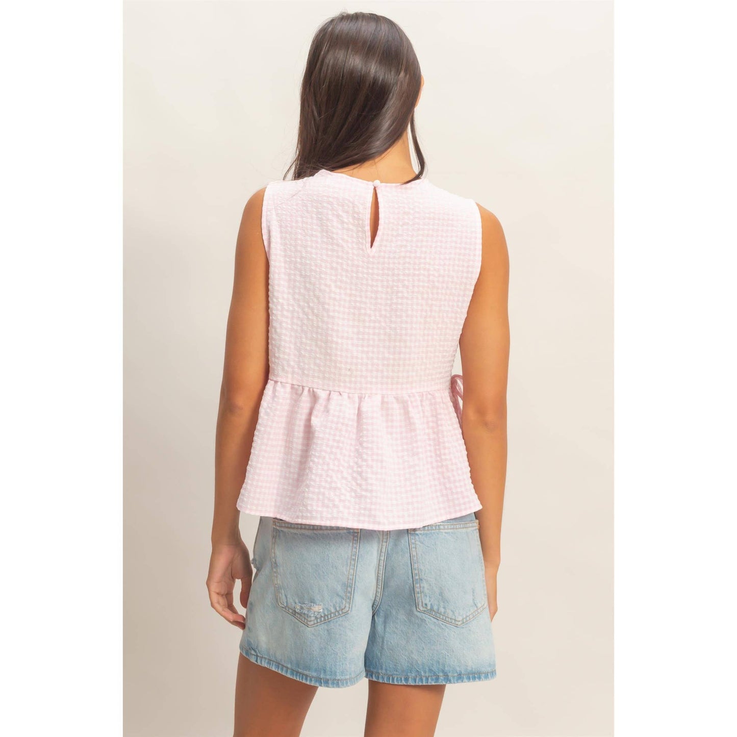 HYFVE - Gingham Sleeveless Peplum Top With Side Ties