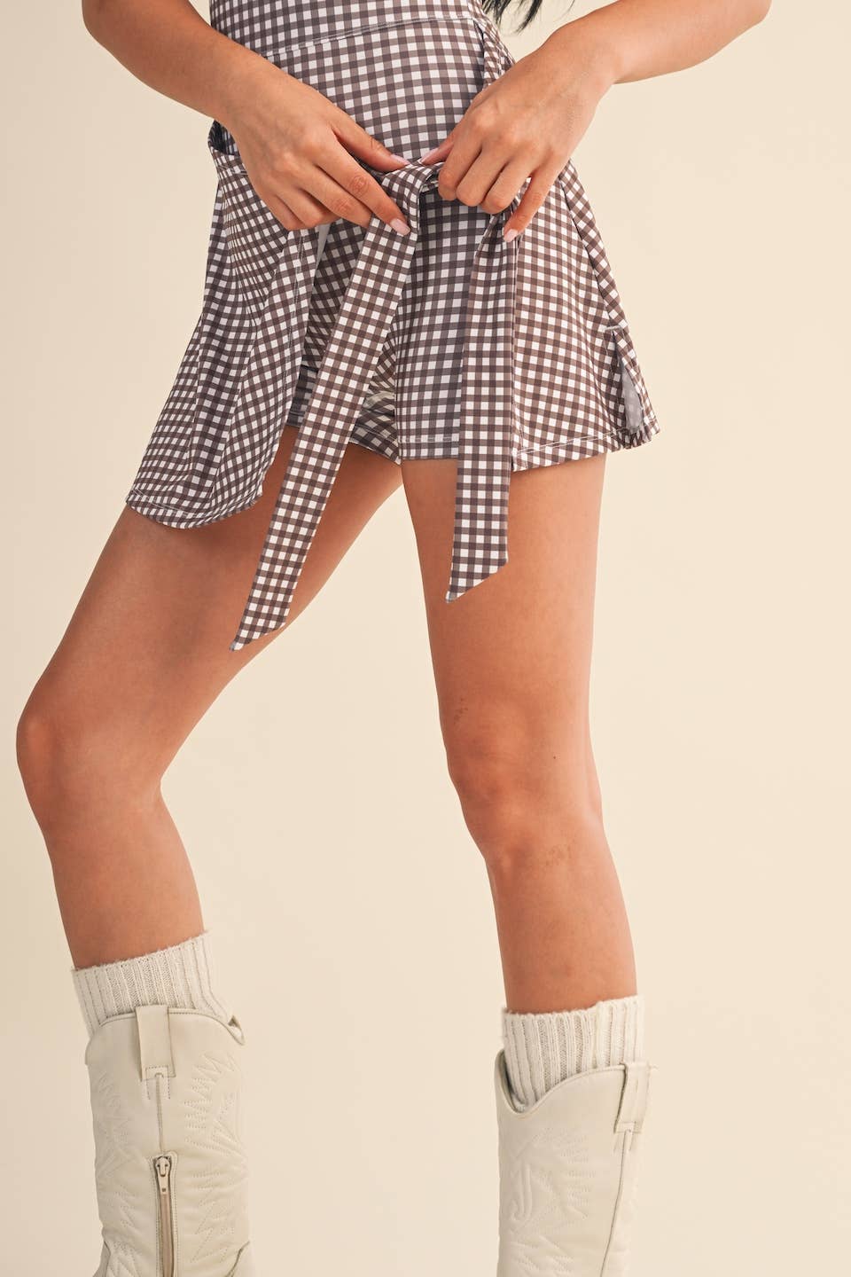 KIMBERLY C - Gingham Print Sleeveless Wrap Tie Front Dress