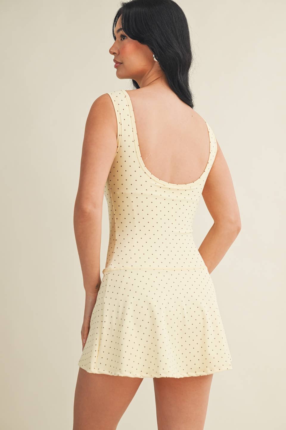 KIMBERLY C - Polka Dot Print A-Line Mini Dress with Drop Waist