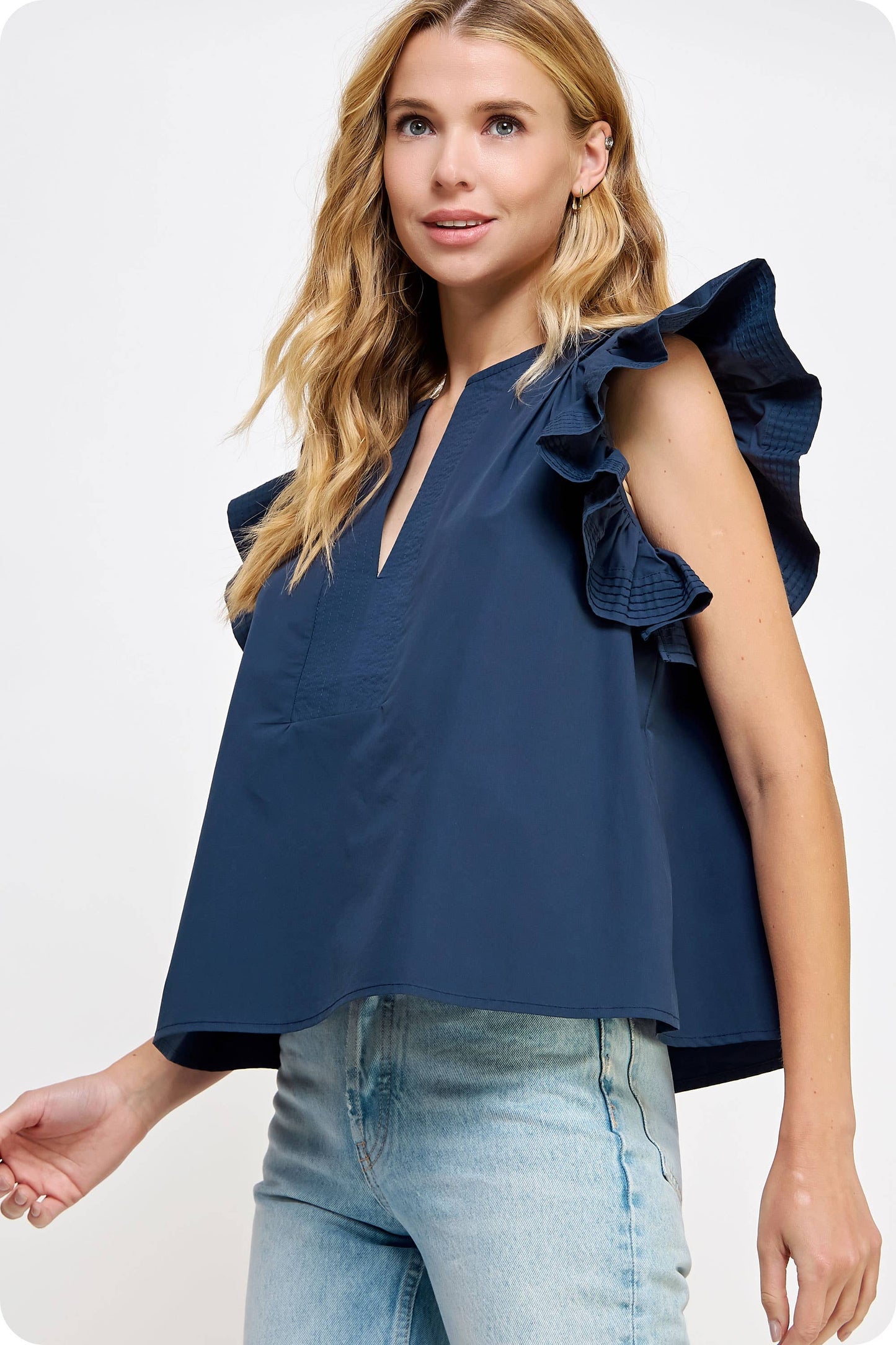 Strut & Bolt - Flutter Ruffle Sleeve Poplin Top