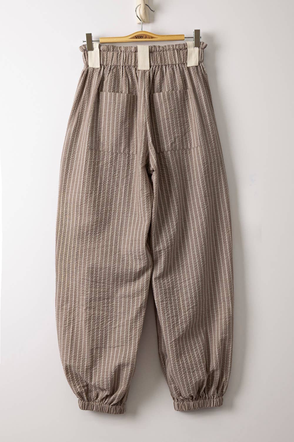 NP71004-Bow Detail Stripe Textured Woven Pants