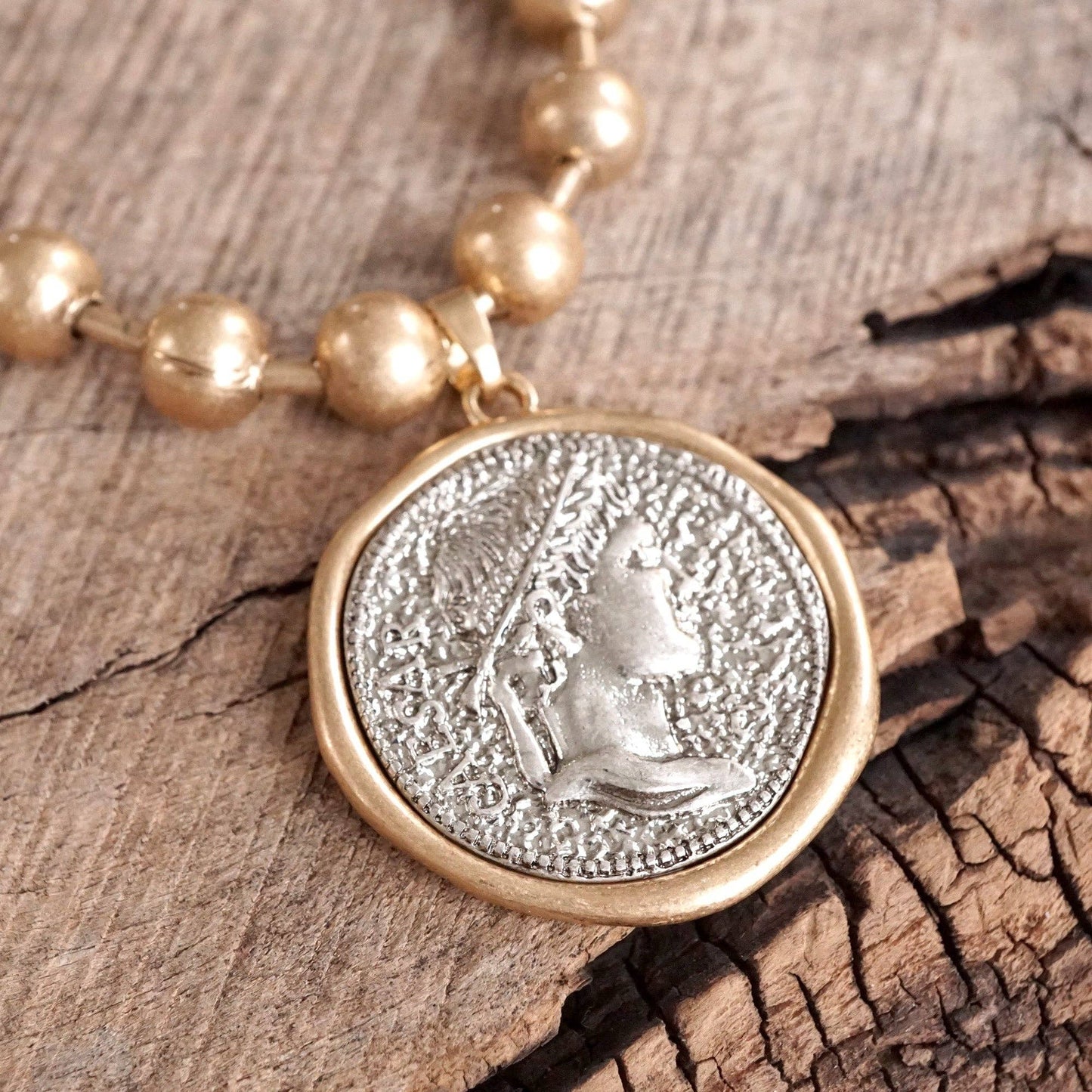 PennyLine inc - Coin Chunky Ball Chain Statement Necklace – Gold and Silver Tone