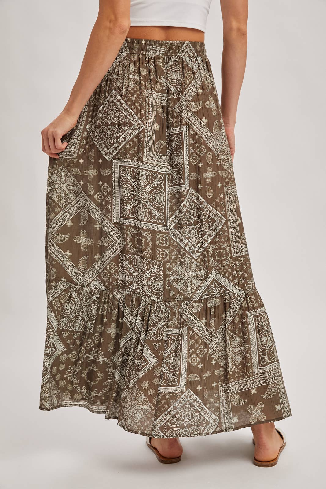 Bluivy - BOHO PRINT TIERED BUTTON DOWN FRONT MAXI SKIRT