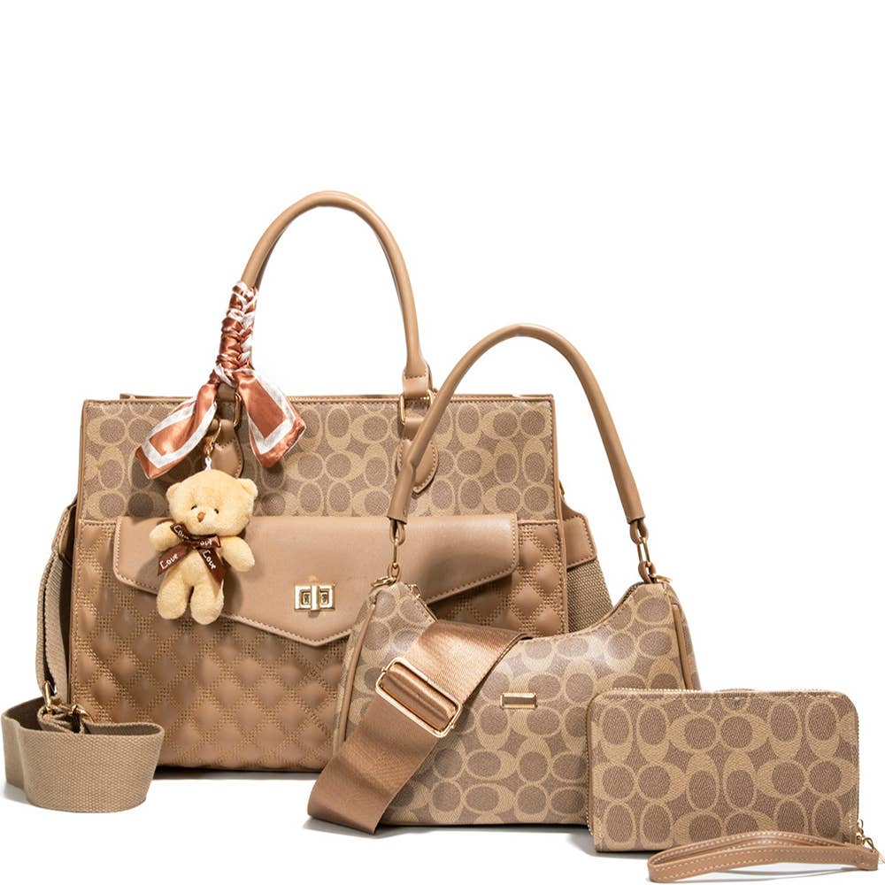 JOIA ACCESSORIES - 3IN1 OVAL QUILTED DESIGN SATCHEL W HANDLE BAG , CC 25532 T3