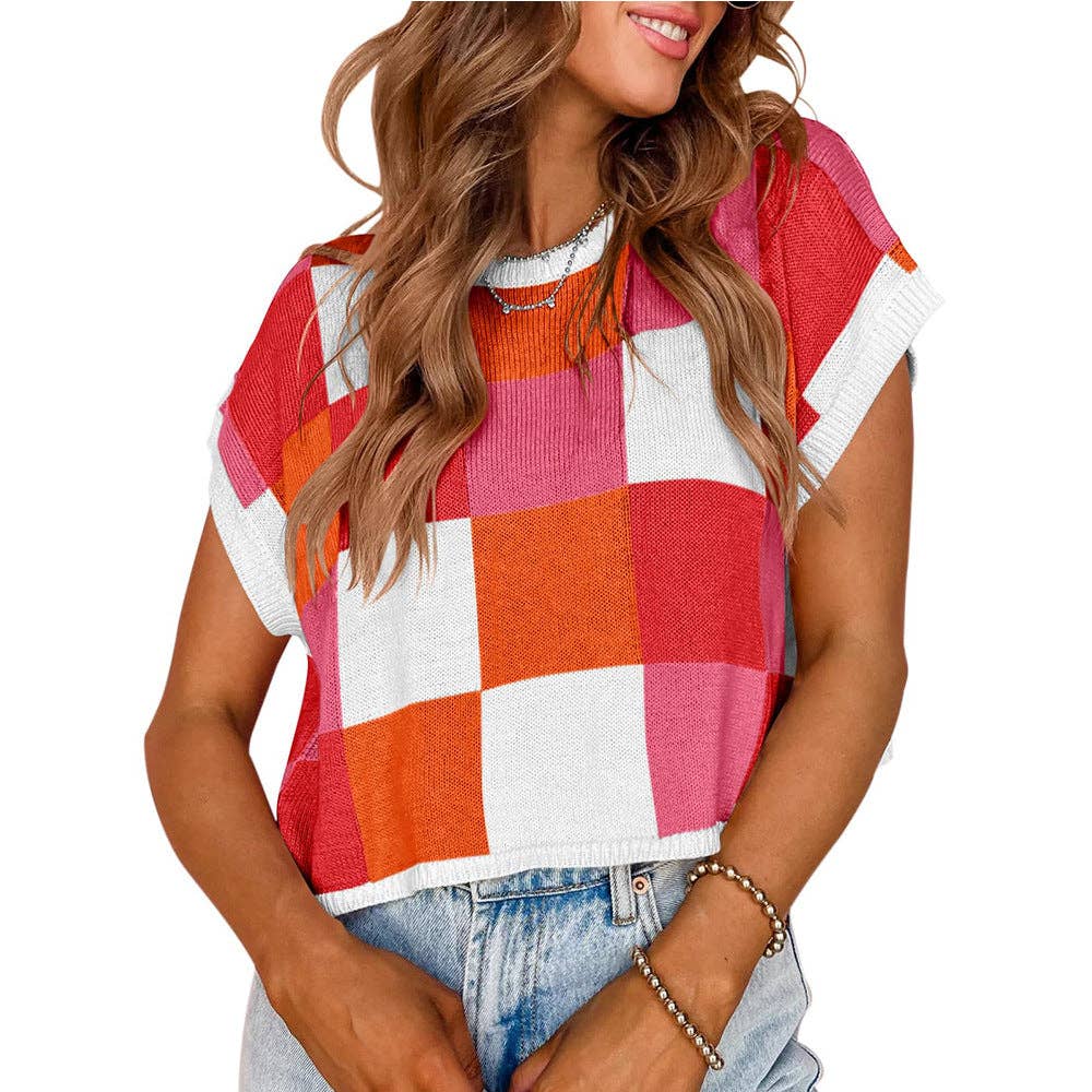 Lovesoft - Colorblocked Sweater Vest Crew Neck Knit Trendy Pullover Vest
