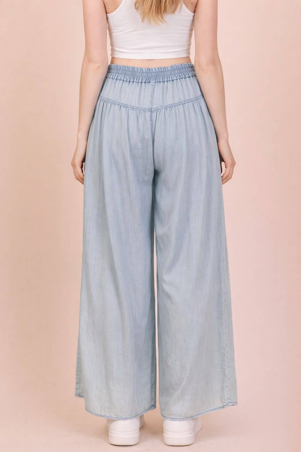 VERY J - NP70935X-PLUS SIZE Mineral Washed Chambray Wide Pants