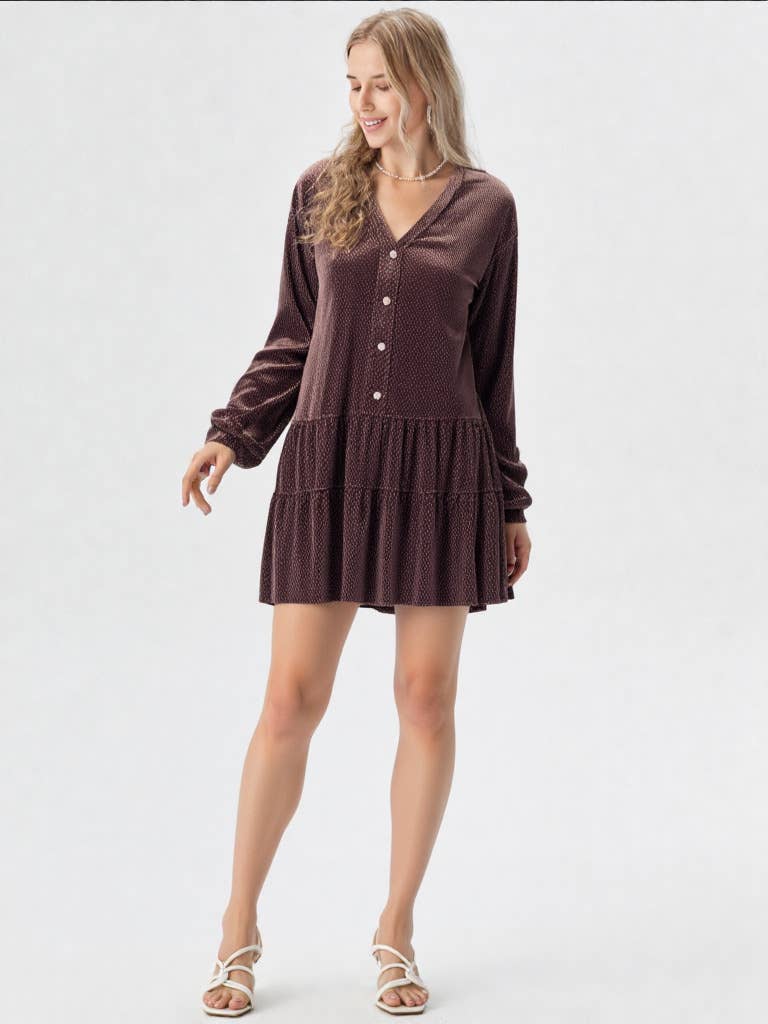 VERY J - ND31003-Tiered Textured Woven Holiday Velvet Mini Dress