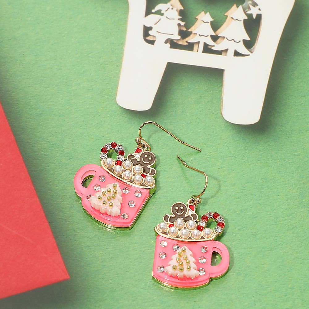 Sensibling Corp. - Gingerbread Man Pearl Bubble Holiday Cocoa Mug Dangle Earrings
