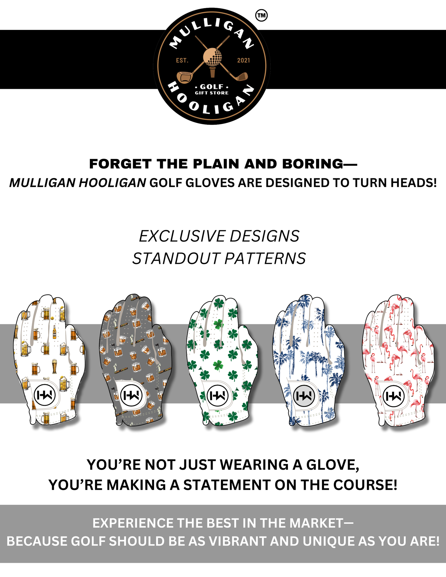 MULLIGAN HOOLIGAN® Men's Golf Glove | Unique Standout Design: Beer Fore / Worn On Left Hand / Men's Medium